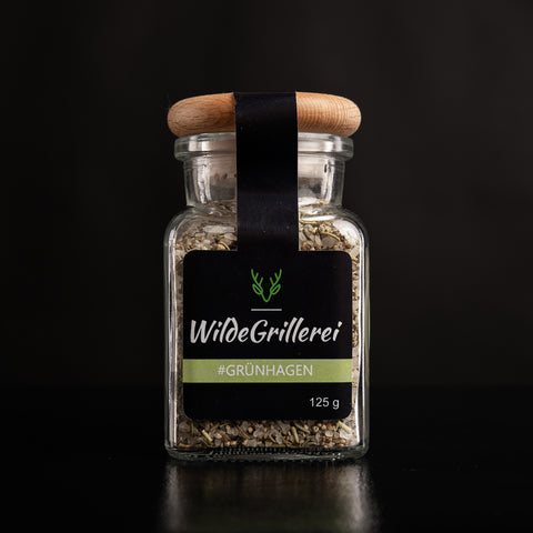 #GRÜNHAGEN - Steaksalz Rosmarin/Thymian Glas mit Holzdeckel 125g MHD