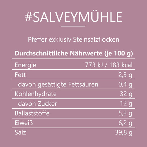 #SALVEYMÜHLE - Pfeffer exklusiv Steinsalzflocken Beutel mit Druckverschluss 85g MHD