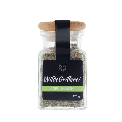 #GRÜNHAGEN - Steaksalz Rosmarin/Thymian Glas mit Holzdeckel 125g MHD