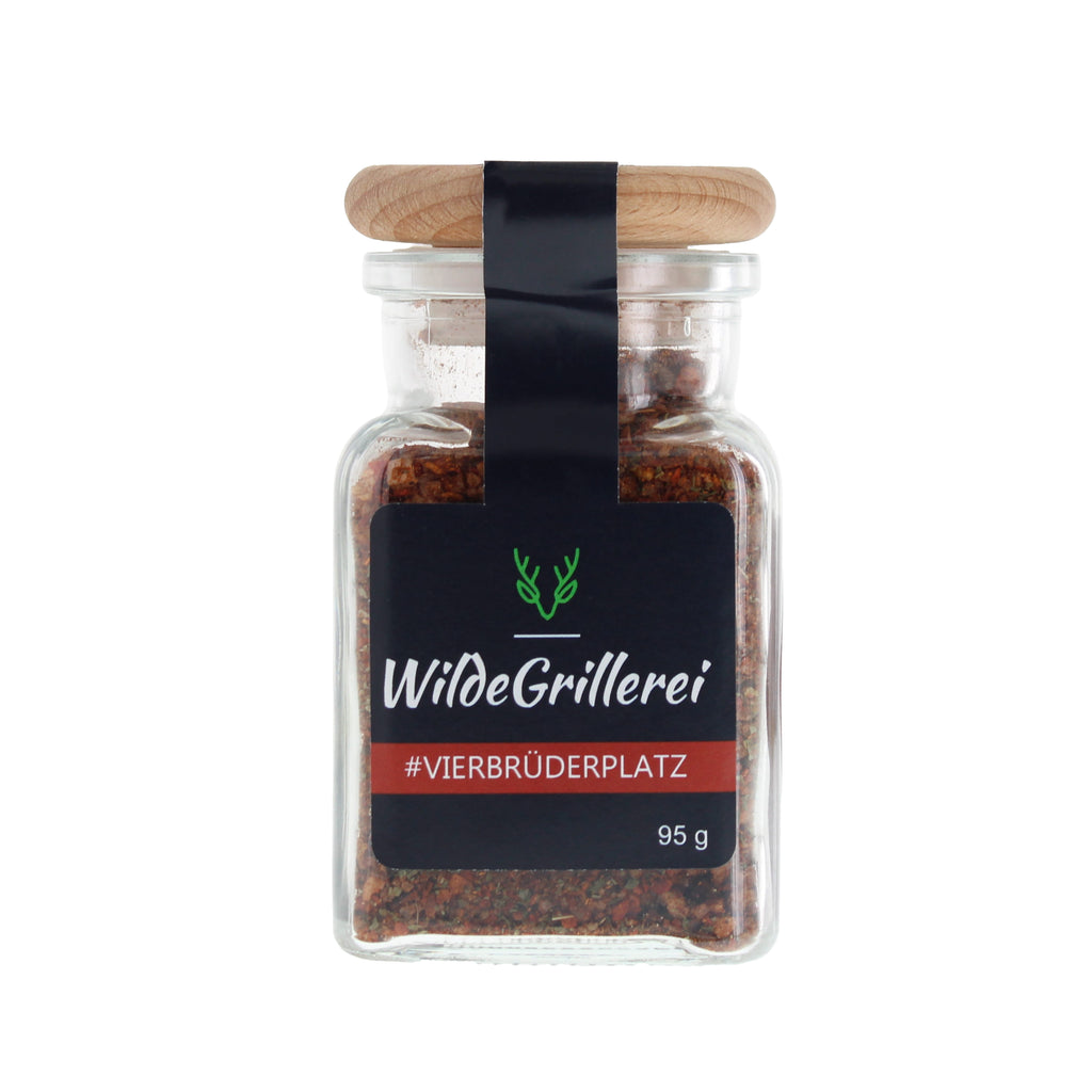 #VIERBRÜDERPLATZ - Steakpfeffer Hot & Spicy Glas mit Holzdeckel 95g MHD