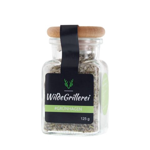 #GRÜNHAGEN - Steaksalz Rosmarin/Thymian Glas mit Holzdeckel 125g MHD