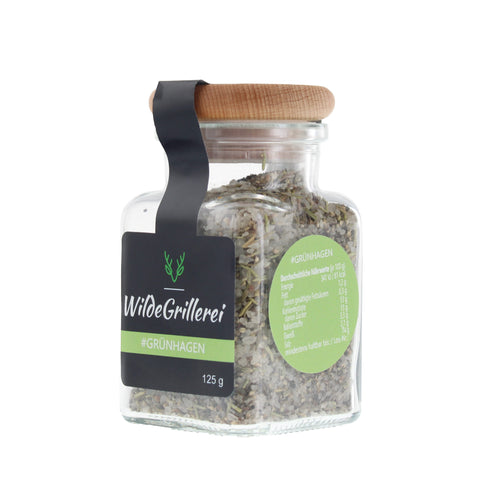 #GRÜNHAGEN - Steaksalz Rosmarin/Thymian Glas mit Holzdeckel 125g MHD
