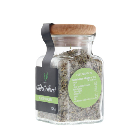 #GRÜNHAGEN - Steaksalz Rosmarin/Thymian Glas mit Holzdeckel 125g MHD