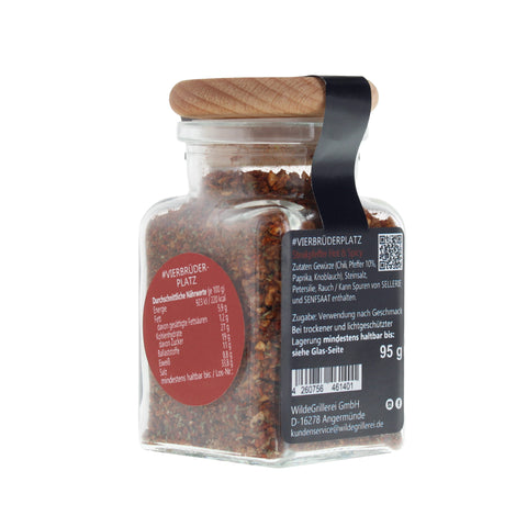 #VIERBRÜDERPLATZ - Steakpfeffer Hot & Spicy Glas mit Holzdeckel 95g MHD