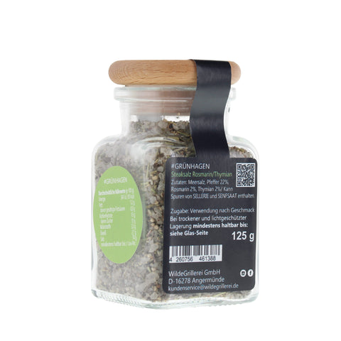 #GRÜNHAGEN - Steaksalz Rosmarin/Thymian Glas mit Holzdeckel 125g MHD