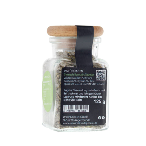 #GRÜNHAGEN - Steaksalz Rosmarin/Thymian Glas mit Holzdeckel 125g MHD