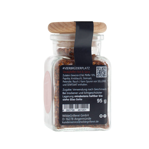 #VIERBRÜDERPLATZ - Steakpfeffer Hot & Spicy Glas mit Holzdeckel 95g MHD