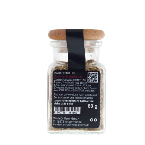#ADLERQUELLE - Steakpfeffer mediterran Glas mit Holzdeckel 60g MHD