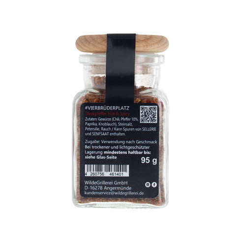 #VIERBRÜDERPLATZ - Steakpfeffer Hot & Spicy Glas mit Holzdeckel 95g MHD