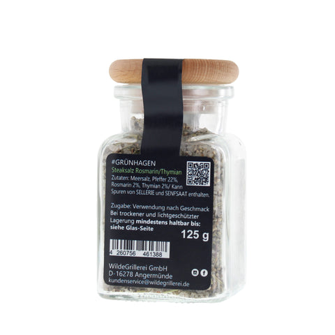 #GRÜNHAGEN - Steaksalz Rosmarin/Thymian Glas mit Holzdeckel 125g MHD