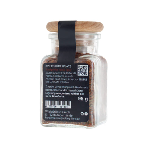 #VIERBRÜDERPLATZ - Steakpfeffer Hot & Spicy Glas mit Holzdeckel 95g MHD