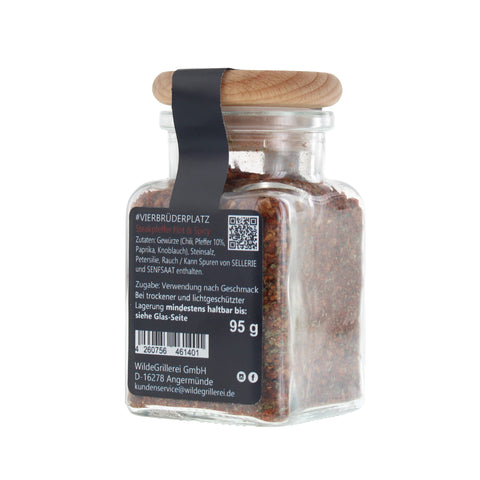 #VIERBRÜDERPLATZ - Steakpfeffer Hot & Spicy Glas mit Holzdeckel 95g MHD
