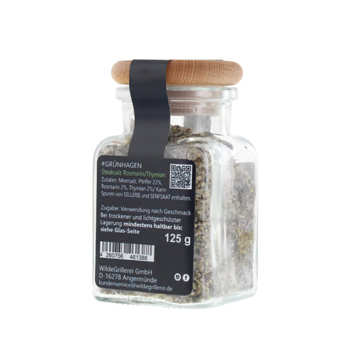 #GRÜNHAGEN - Steaksalz Rosmarin/Thymian Glas mit Holzdeckel 125g MHD