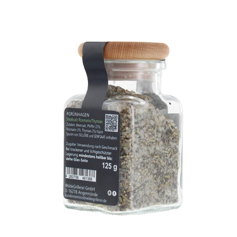 #GRÜNHAGEN - Steaksalz Rosmarin/Thymian Glas mit Holzdeckel 125g MHD