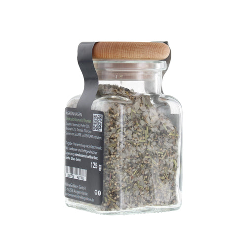 #GRÜNHAGEN - Steaksalz Rosmarin/Thymian Glas mit Holzdeckel 125g MHD