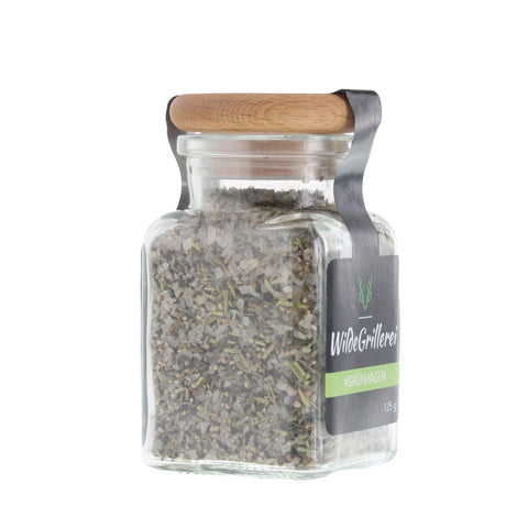 #GRÜNHAGEN - Steaksalz Rosmarin/Thymian Glas mit Holzdeckel 125g MHD