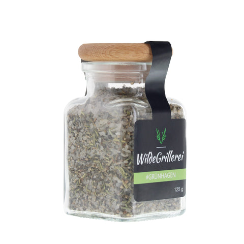 #GRÜNHAGEN - Steaksalz Rosmarin/Thymian Glas mit Holzdeckel 125g MHD