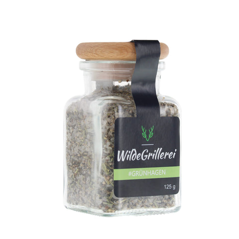 #GRÜNHAGEN - Steaksalz Rosmarin/Thymian Glas mit Holzdeckel 125g MHD