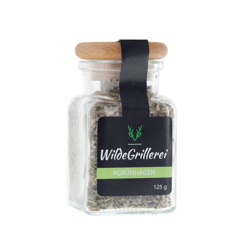 #GRÜNHAGEN - Steaksalz Rosmarin/Thymian Glas mit Holzdeckel 125g MHD