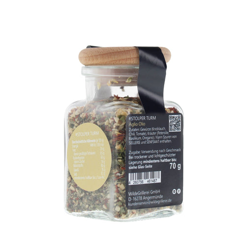 #STOLPER TURM - Aglio Olio Glas mit Holzdeckel 70g MHD