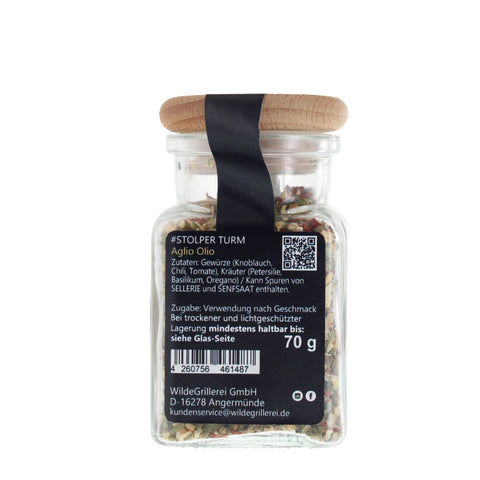 #STOLPER TURM - Aglio Olio Glas mit Holzdeckel 70g MHD