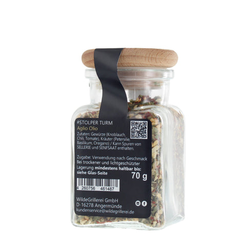 #STOLPER TURM - Aglio Olio Glas mit Holzdeckel 70g MHD