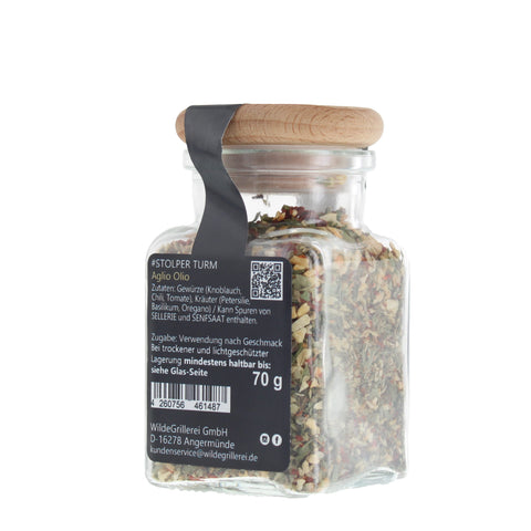 #STOLPER TURM - Aglio Olio Glas mit Holzdeckel 70g MHD
