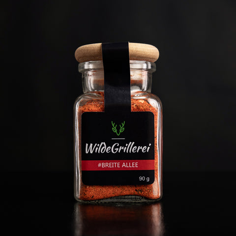 #BREITE ALLEE - Gyros rot Glas mit Holzdeckel 90g MHD