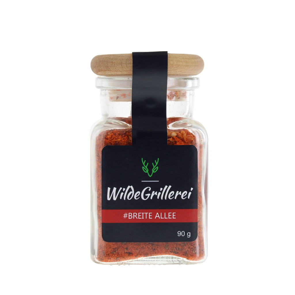 #BREITE ALLEE - Gyros rot Glas mit Holzdeckel 90g MHD