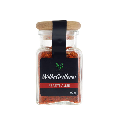 #BREITE ALLEE - Gyros rot Glas mit Holzdeckel 90g MHD