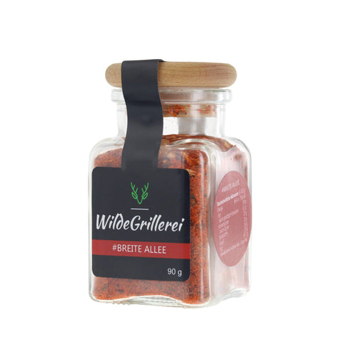 #BREITE ALLEE - Gyros rot Glas mit Holzdeckel 90g MHD