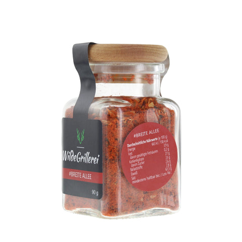 #BREITE ALLEE - Gyros rot Glas mit Holzdeckel 90g MHD