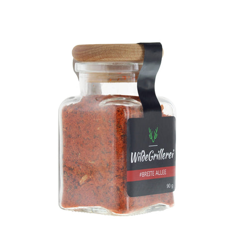 #BREITE ALLEE - Gyros rot Glas mit Holzdeckel 90g MHD