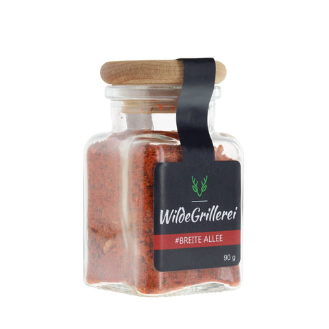 #BREITE ALLEE - Gyros rot Glas mit Holzdeckel 90g MHD