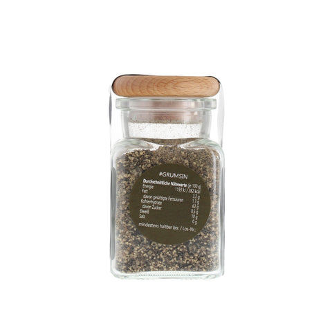 Whisky-Pfeffer geschrotet - #GRUMSIN -Glas mit Holzdeckel 80g MHD