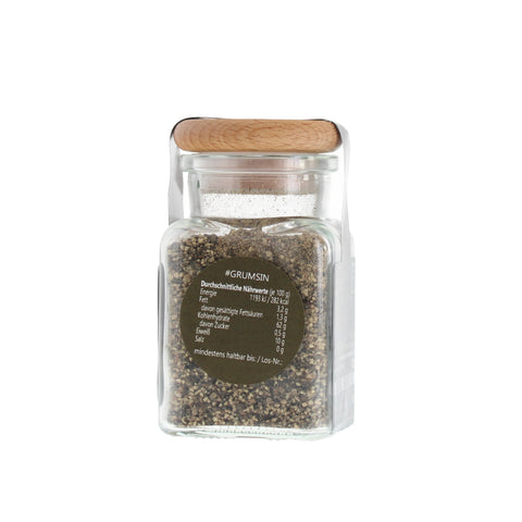 Whisky-Pfeffer geschrotet - #GRUMSIN -Glas mit Holzdeckel 80g MHD