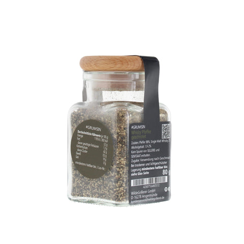 Whisky-Pfeffer geschrotet - #GRUMSIN -Glas mit Holzdeckel 80g MHD