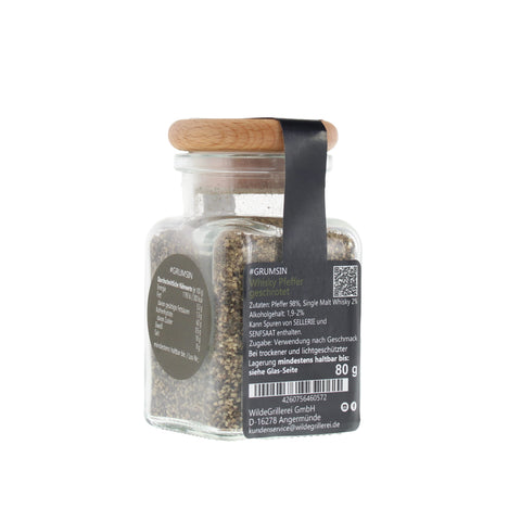 Whisky-Pfeffer geschrotet - #GRUMSIN -Glas mit Holzdeckel 80g MHD