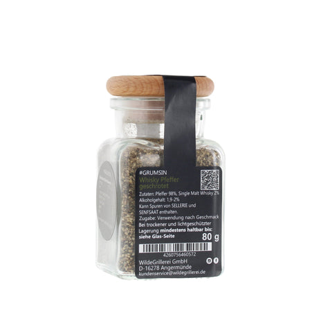 Whisky-Pfeffer geschrotet - #GRUMSIN -Glas mit Holzdeckel 80g MHD