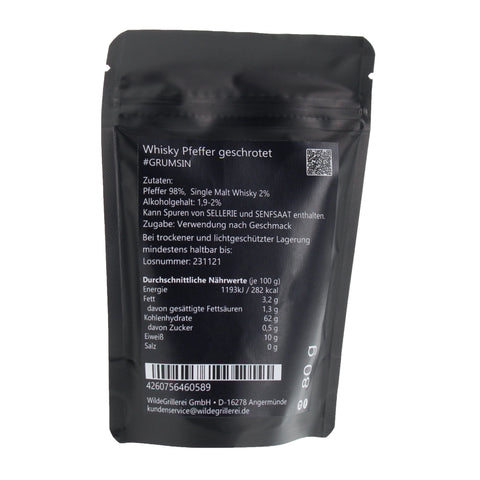 #GRUMSIN - Whisky Pfeffer geschrotet Beutel mit Druckverschluss 80g MHD