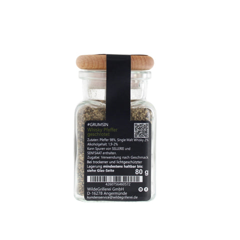 Whisky-Pfeffer geschrotet - #GRUMSIN -Glas mit Holzdeckel 80g MHD