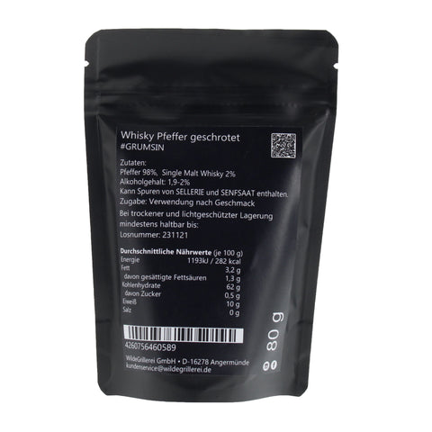#GRUMSIN - Whisky Pfeffer geschrotet Beutel mit Druckverschluss 80g MHD
