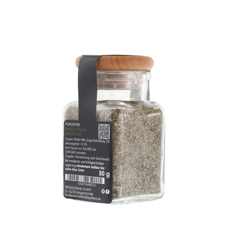 Whisky-Pfeffer geschrotet - #GRUMSIN -Glas mit Holzdeckel 80g MHD