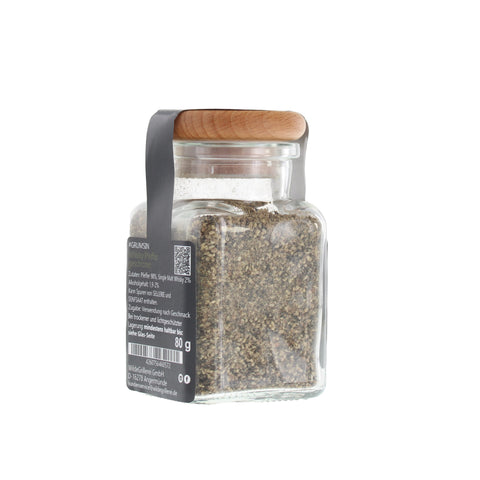 Whisky-Pfeffer geschrotet - #GRUMSIN -Glas mit Holzdeckel 80g MHD