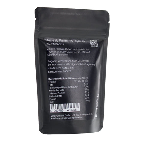 #GRÜNHAGEN - Steaksalz Rosmarin/Thymian Beutel mit Druckverschluss 125g MHD
