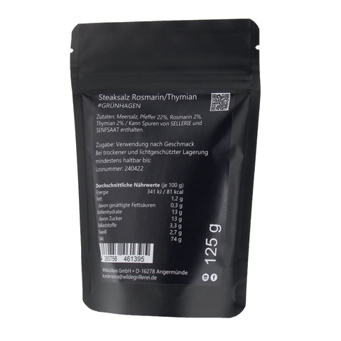 #GRÜNHAGEN - Steaksalz Rosmarin/Thymian Beutel mit Druckverschluss 125g MHD