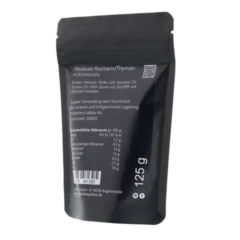 #GRÜNHAGEN - Steaksalz Rosmarin/Thymian Beutel mit Druckverschluss 125g MHD