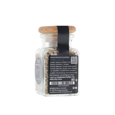Pfeffer exklusiv - #KANONENSCHUPPEN - Glas mit Holzdeckel 80g MHD