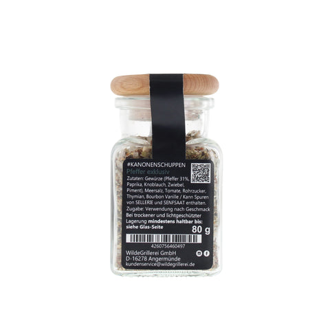 Pfeffer exklusiv - #KANONENSCHUPPEN - Glas mit Holzdeckel 80g MHD