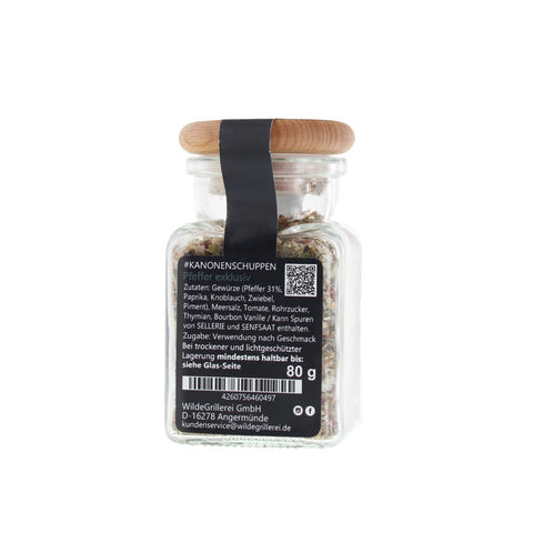 Pfeffer exklusiv - #KANONENSCHUPPEN - Glas mit Holzdeckel 80g MHD